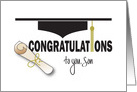 Graduation for Son, Mortarboard Hat, Tassel and Diploma card