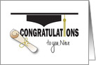 Graduation for Niece, Mortarboard Hat, Tassel and Diploma card