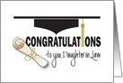 Graduation for Daughter in Law, Mortarboard, Tassel and Diploma card