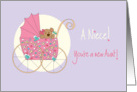 Becoming an Aunt for new Niece, Bear in Pink Floral Stroller card