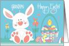 Easter for Grandson White Bunny with Easter Egg Basket Decorated Eggs card