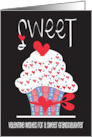 Hand Lettered Valentine Sweet Cupcake for Granddaughter Red Hearts card