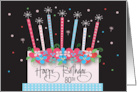 Hand Lettered 80th Birthday with Floral Cake and Flaring Candles card