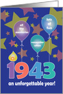 Birthday for 1943, An Unforgettable Year with Stars & Balloons card