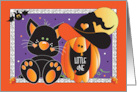 Halloween for Kids with Black Cat and Jack O Lantern in Witch Hat card