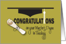 Congratulations, Graduation Master of Theology, Mortarboard & Tassel card