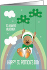 St. Patrick’s Day for Kids Bear in Bonnet with Shamrock Balloons card