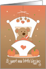 Thanksgiving Holiday Baby, Bear with Cradle and Pumpkins card