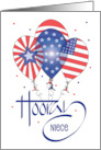 Fourth of July for Niece Hooray Patriotic Red White and Blue Balloons card