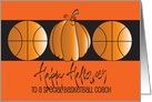 Halloween for Basketball Coach, Two Basketballs & Round Pumpkin card