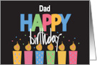 Hand Lettered Birthday for Dad Colorful Letters and Patterned Candles card