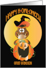 Halloween for Great Grandson H-owl-oween Owl on Pumpkin in Hat card