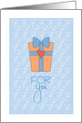 Hand Lettered Gift for You, Present with Blue Ribbon, Bow & Heart card