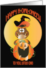 Halloween for Child Happy H-owl-oween Owl on Pumpkin in Witch Hat card