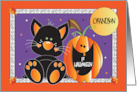 1st Halloween for Grandson Black Cat and Jack O Lantern with Moon card