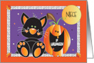 1st Halloween for Niece Black Cat and Jack O’ Lantern Under Full Moon card