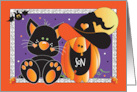 Halloween for Son Black Cat and Orange Jack O Lantern in Witch Hat card
