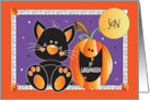 First Halloween for Son with Black Cat and Orange Jack O’ Lantern card