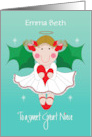 Christmas for Great Niece Angel with Holly Wings and Custom Name card