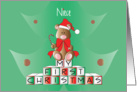 First Christmas Niece, Bear on Blocks with Santa Hat card