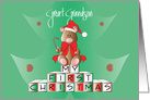 First Christmas Great Grandson, Bear on Blocks with Santa Hat card