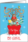 Christmas for Kids with Reindeer in Sleigh, Ornaments on Antlers card