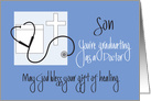 Graduation for Son, Medical School with Cross & Stethoscope card