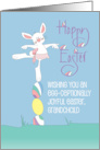 Easter for Grandchild with White Bunny Hunting Eggs on Hand Lettering card
