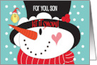 Christmas for Son Let it Snow Snowman in Hat and Scarf with Bird card