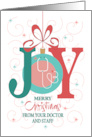 Hand Lettered Christmas Joy From Doctor & Staff, with Stethoscope card