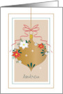 Custom Name Decorated Ornament with Red Bow and Flowers card