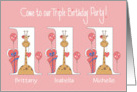 Invitation for Triplets for 3 Girls 1st Birthday Party with Giraffes card