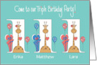 Invitation to Triplet’s 1st Birthday Giraffes for 2 Girls and 1 Boy card