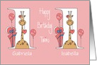 Birthday for Girl Twins, Giraffes With Pink Bows & Balloons card