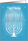 Hand Lettered Business Hanukkah with White Menorah and Tall Candles card