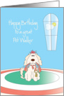 Birthday for Pet Walker, Dog with Leash and Birthday Bow card