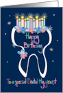 Hand Lettered Dental Hygienist Birthday Tooth with Candles and Flowers card