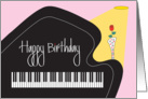 Birthday for Musician, Baby Grand Piano with Rose and Vase card