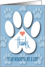 Hand Lettered Thanks to Veterinarian & Staff, with Large Paw Print card