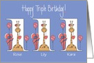 1st Birthday Granddaughter Triplets with Custom Names card
