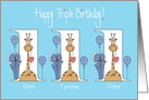 1st Birthday for Grandson Triplets with Custom Names card