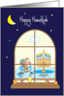 Hanukkah for Kids, Window Scene with Girl, Menorah & Dreidel card