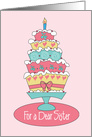 Birthday for Sister, Stacked, Floral and Ribboned Cake card