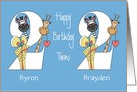 Birthday for 2 Year Old Twin Boys, Custom Names & Zoo Animals card