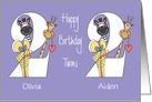 Birthday for 2 Year Old Boy & Girl Twins, Custom Names & Animals card
