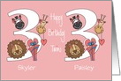 Birthday for 3 Year Old Girl Twins, Custom Names & Zoo Animals card