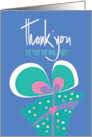 Thank you for Get Well Gift, Large Teal Gift with Polka Dots & Heart card