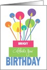 Birthday with Custom Name, Celebrate Cake & Long Thin Candles card