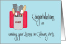 Congratulations for Earning Culinary Arts License, Cooking Items card