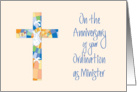 Anniversary of Ordination of Minister, Stained Glass Cross card